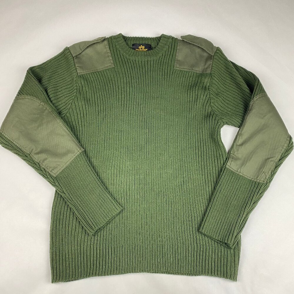 Alpha Industries Flight Sweater Mens XL Military Elbow Patch Knit